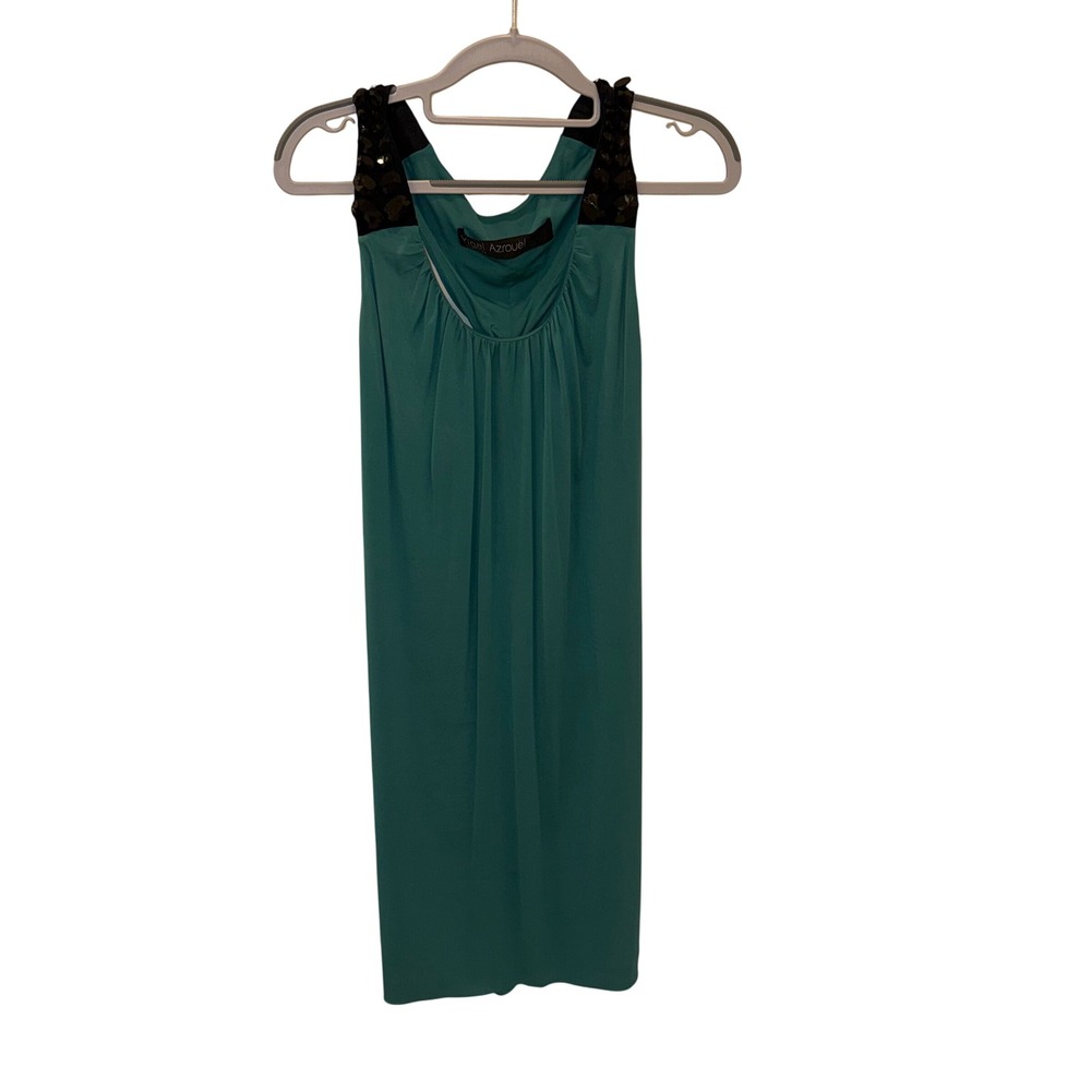 Yigal Azrouel Teal Rayon Gem Embellished Tank Dress Size 2 Made in USA